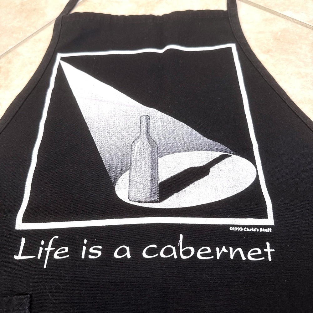 VTG NWOT Augusta Sportswear LIFE IS A CABERNET Apron Black USA Pocket